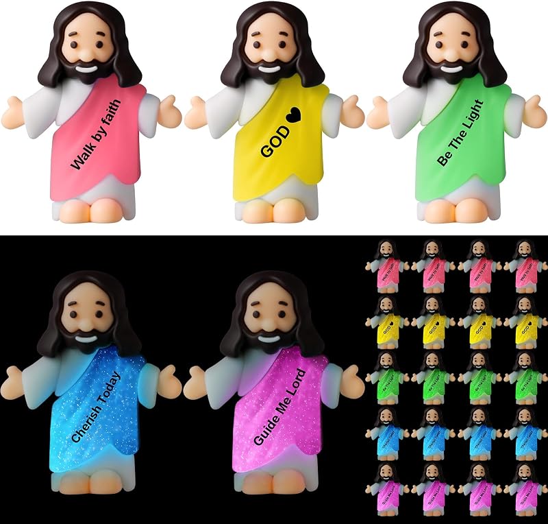 CroBlissful 25 Pcs Little Jesus Figurine Glow in the Dark, Bible Style | Bulk Jesus Figures to Hide and Seek Luminous Tiny Pocket Statue for Vbs Let Your Light Shine Baptism Sunday School Halloween