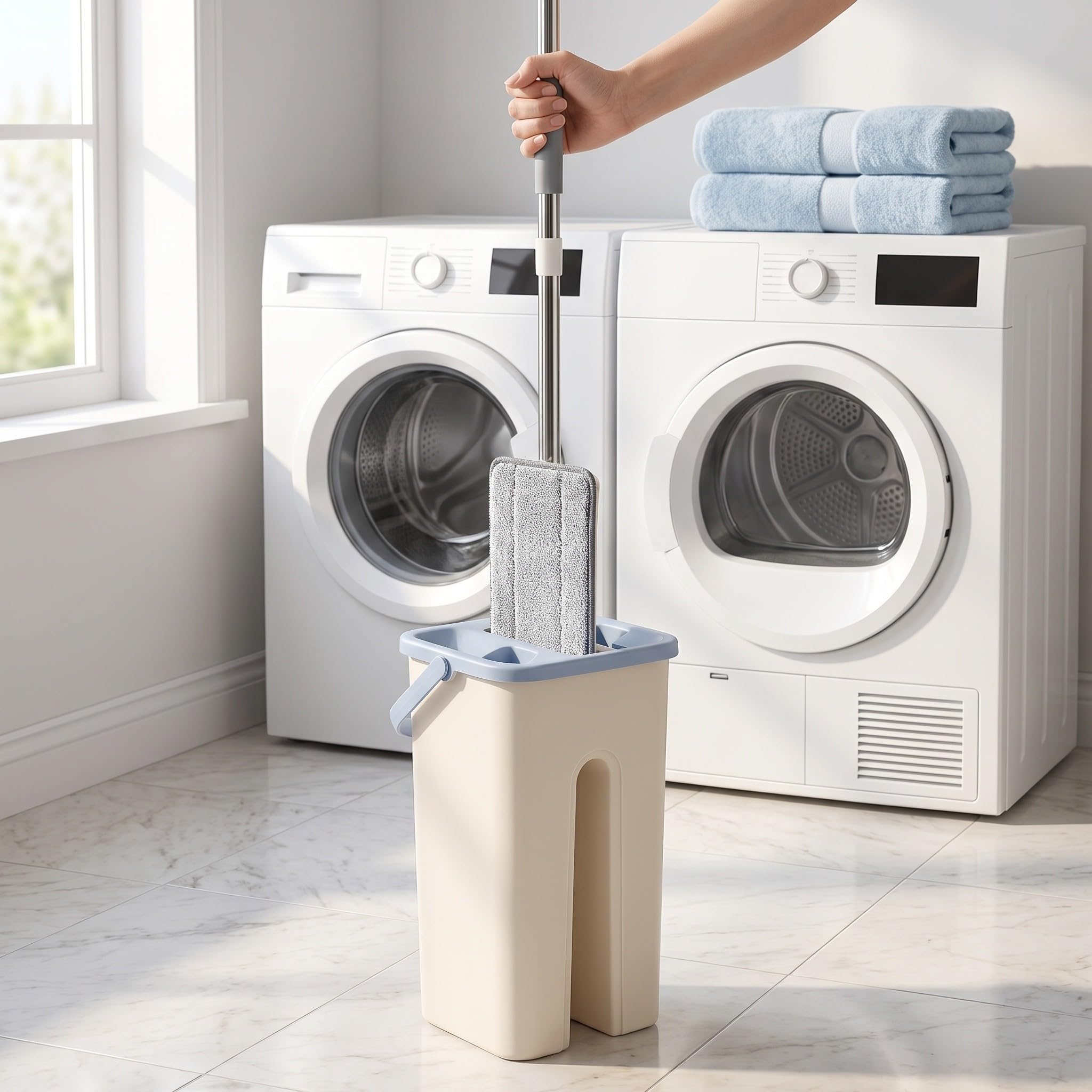 SHOWERORO Fregona Plana Cubo para Uso Doméstico, Limpieza sin Uso de Manos
