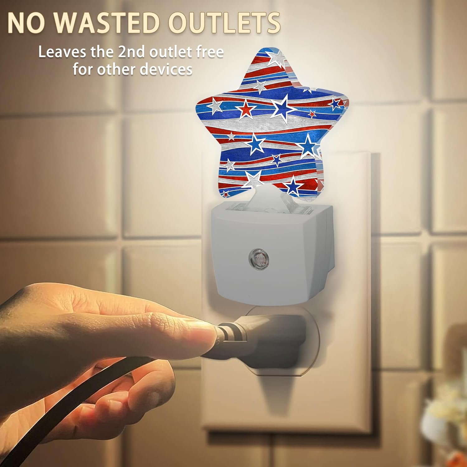 America Flag Nights Lights Plug into Wall with Dusk to Dawn Sensor,Lamp for Bedroom Bathroom Hallway Nightlight for Women Girls