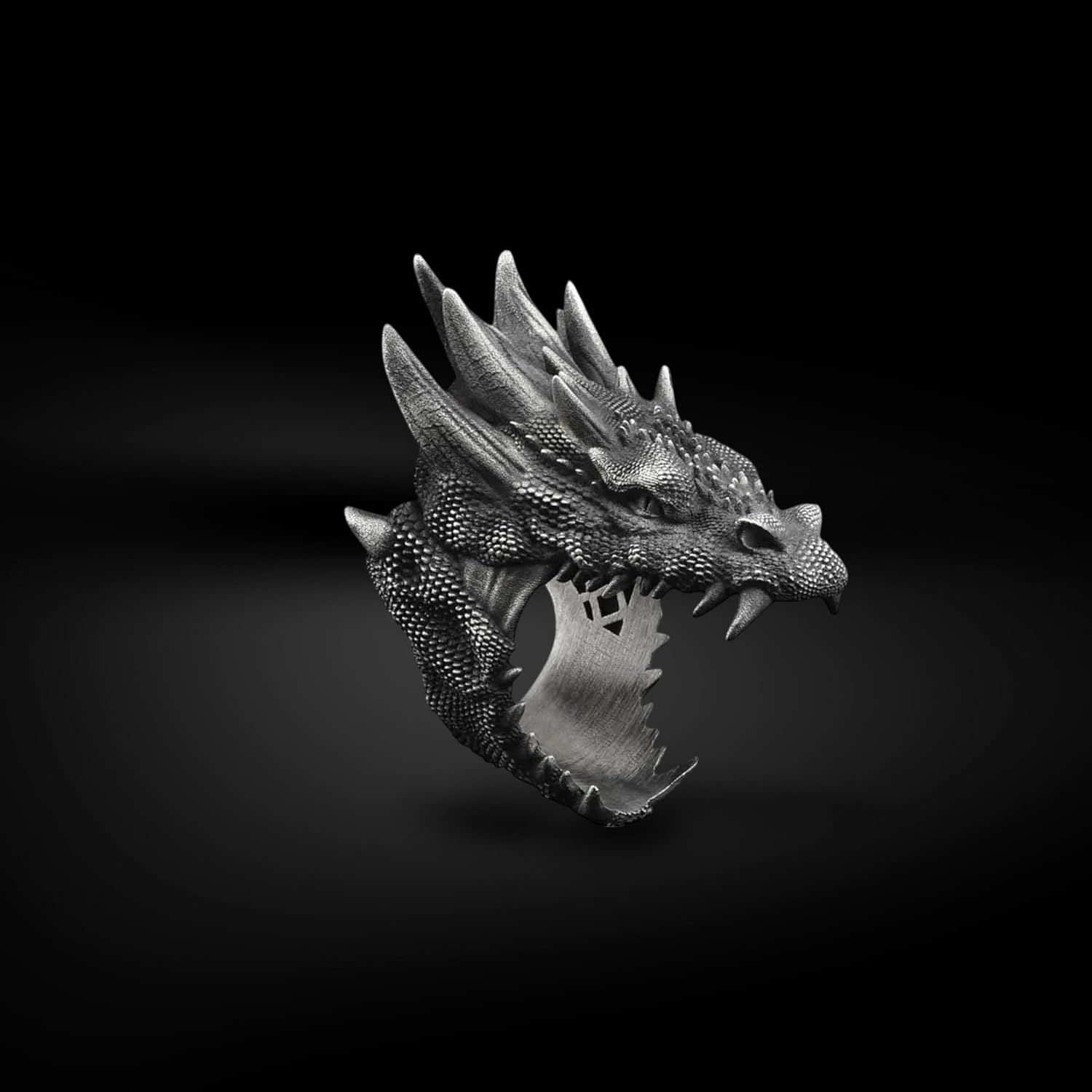 BySilverStone - Silver Huge Serpent Ring for Men, Dragon Mythology Inspired Jewelry
