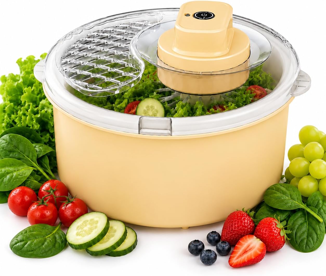 Electric Salad Spinner & Produce Washer, Fruit Washer Spinner Bowl for Lettuce, Berries & Veggies, Vegetable Dryer, Lettuce Spinner, Fruit Cleaner (Royal Blue)