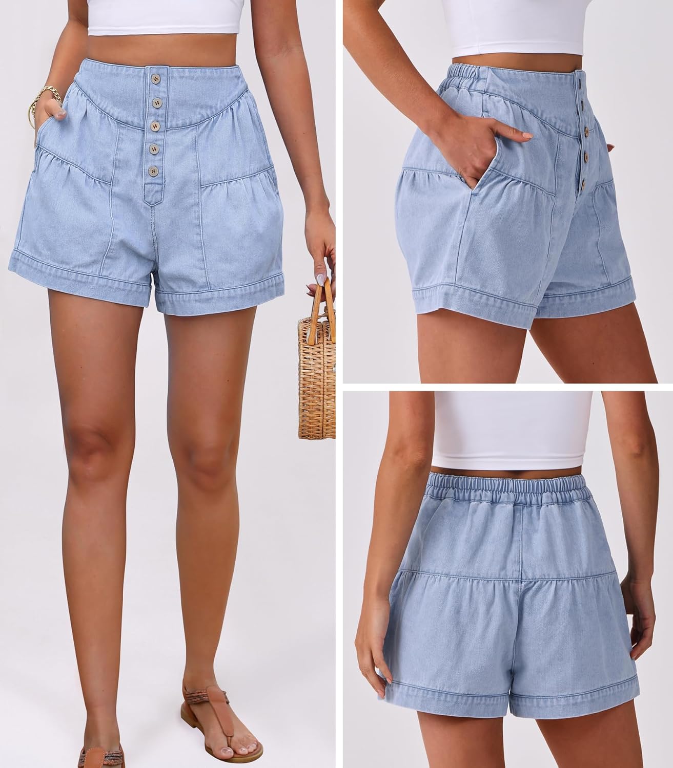 ANRABESS Women's Denim Shorts Summer Baggy High Waisted Flowy Wide Leg Buttons Pleated Casual Jean Shorts 2026 Fashion Skorts - Image 6