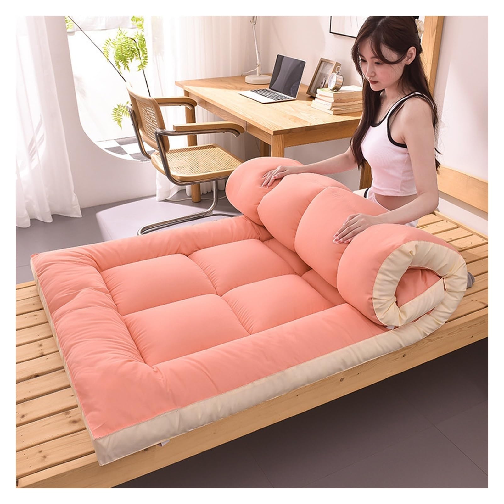 Meiiron Japanese Tatami Futon Mattress, Floor Mattress Quilted Bed Mattress Topper, Folding Sleeping Pad Breathable Floor Lounger Guest Bed for Camping Couch(Style 6,180x200cm)
