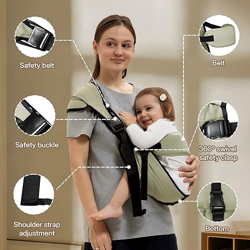 Miniatura 7 de HORUMP Portabebés para recién nacidos a niños pequeños, ajustable y ligero, portabebés de 25 a 60 libras, ideal para el hogar, compras y viajes,