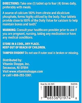 The Vitamin Shoppe Brand Calcium Citrate 300 MG, 300 Tablets
