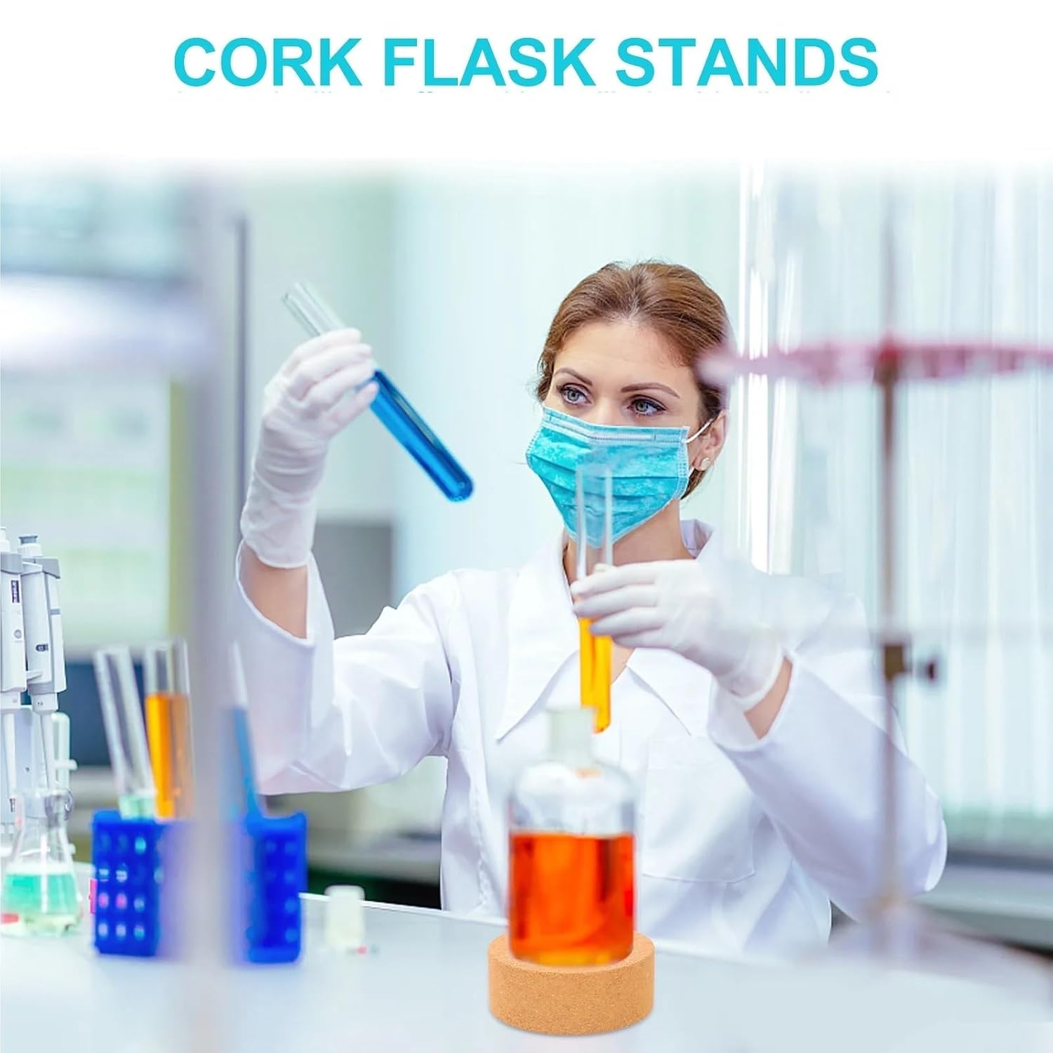 Lab Flask Support Cork Stand 10Pcs Flask Support Holder Cork Base Stand Round Bottom Pad Laboratory Experiment Seat Resistant Strong