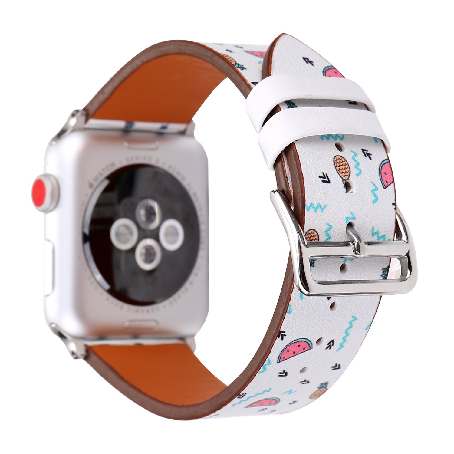 for Apple Watch Band, Floral Print Leather Replacement iWatch Band Strap with Stainless Steel Metal Clasp for Apple Watch Series 3, Series 2, Series 1, Sport, Edition (Watermelon, 42mm)
