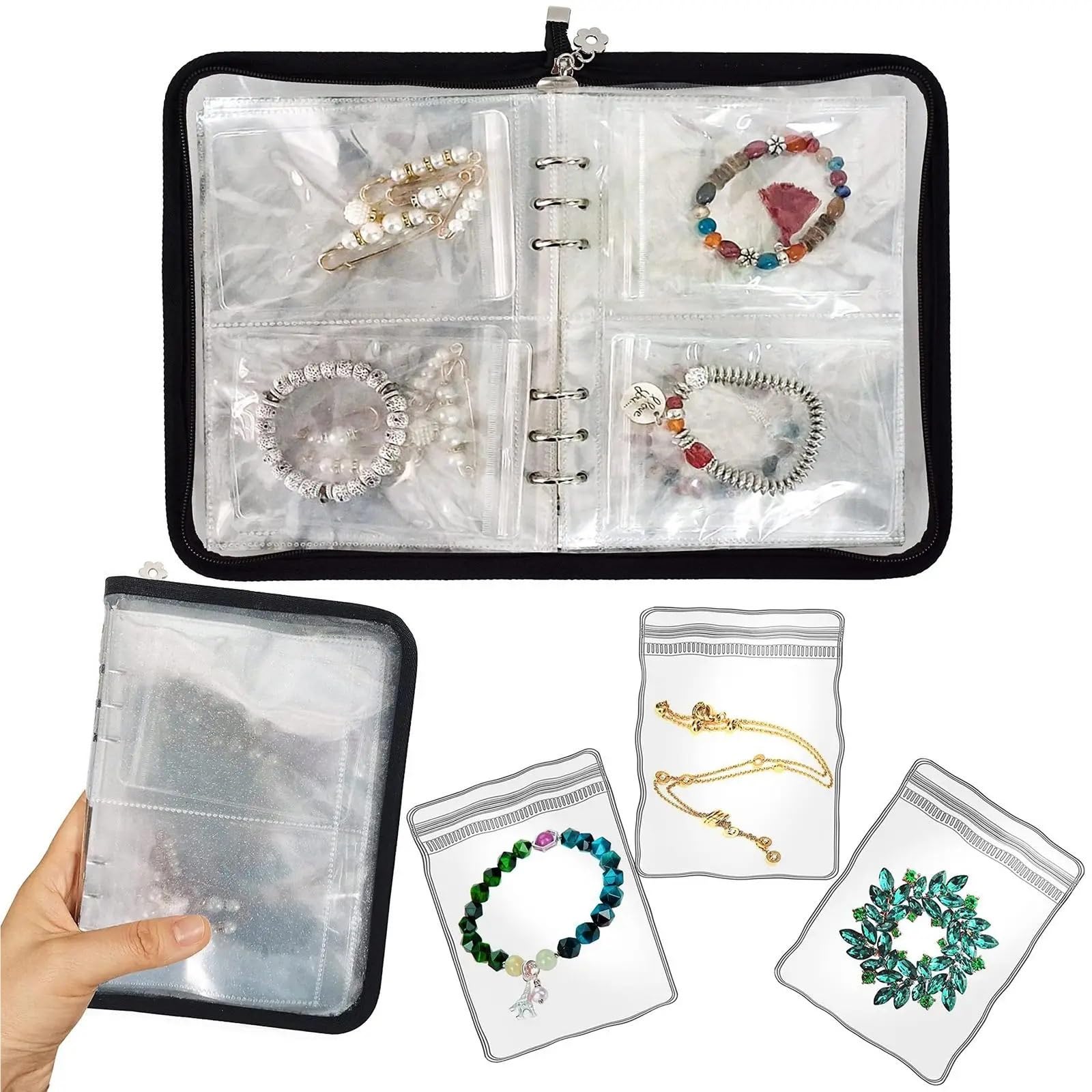 EDvkrgqx Transparent Jewelry Storage Book, PVC Jewelry Storage Book Multicolor For Earrings Rings Necklace Brooches(Black)