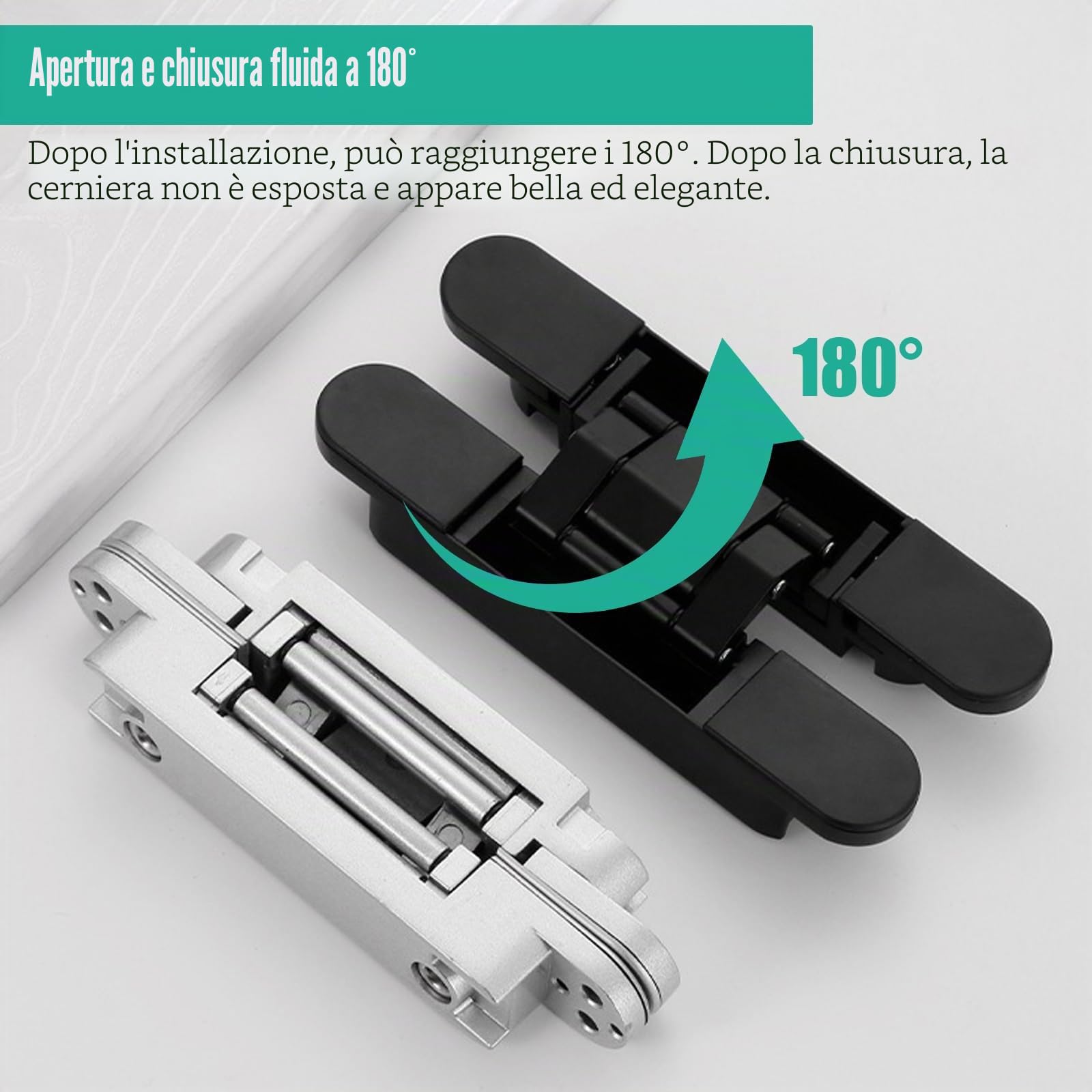 2 cerniere per porta in legno, cerniere nascoste e alettate, cerniera regolabile a 3 vie, altalena a 180°, striscia per porta