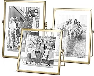 Set of 3 Glass Photo Frame Collection Simple Metal Geometric Picture Frame with Glass Cover Includes 4"" x 4""