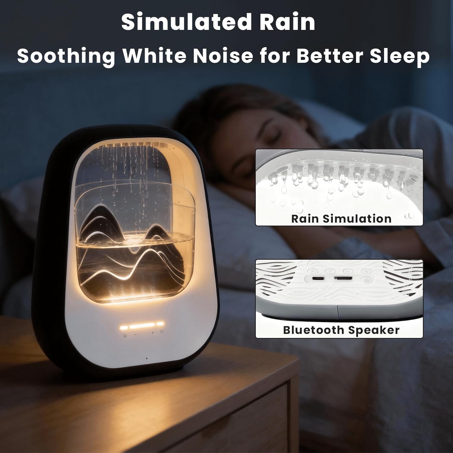 Rain Drop White Noise Machine with Realistic Rain Sounds – Bluetooth Speaker,Sleep Therapy Humidifier,Ambient Light & Aroma Diffuser for Bedroom Relaxation, Meditation & Stress Relief
