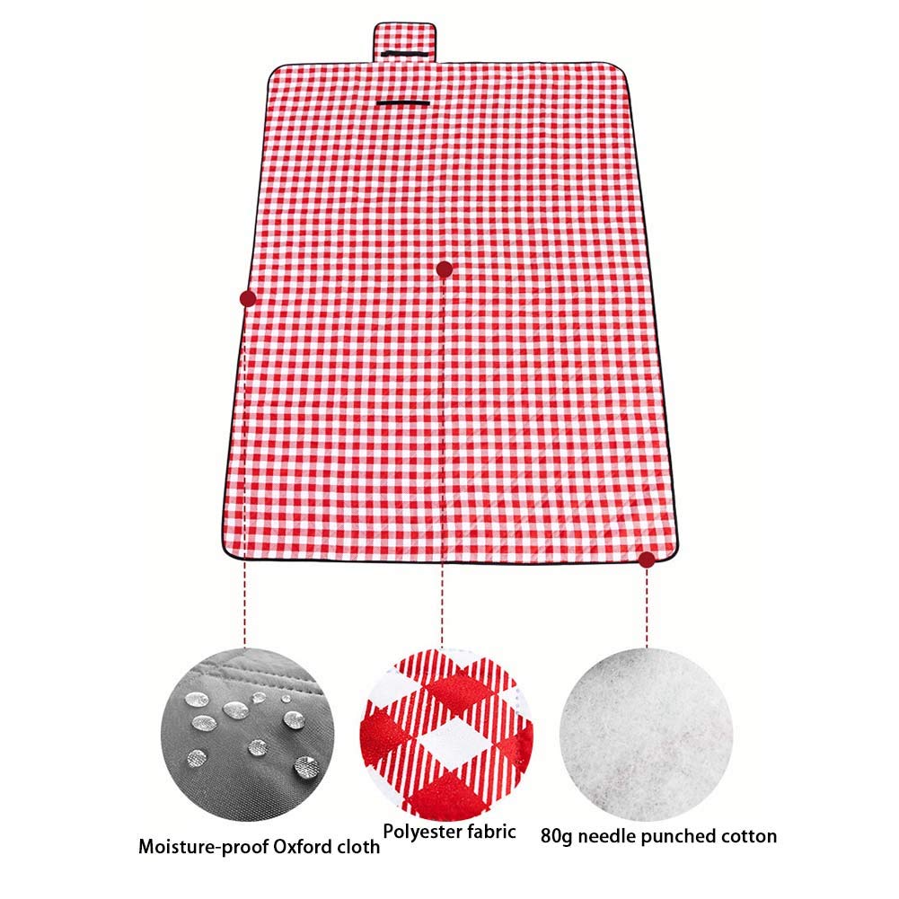 Coperta da Picnic Impermeabile, Spessa Grande Scacchi 150 X 200 Cm Stuoia Anti Sabbia Trapuntato Imbottito Pieghevole Lavabile Tappeto per Campeggio Spiaggia Viaggio Giardino (Rosso E Bianco)