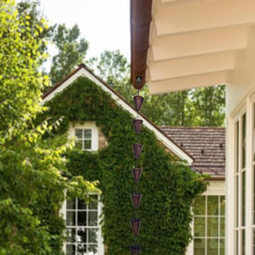 Miniatura 11 de LEPTALINA Cadenas de lluvia de hierro cónico de 8.5 pies para canalón y barril de lluvia, cadena de lluvia chapada resistente al óxido para