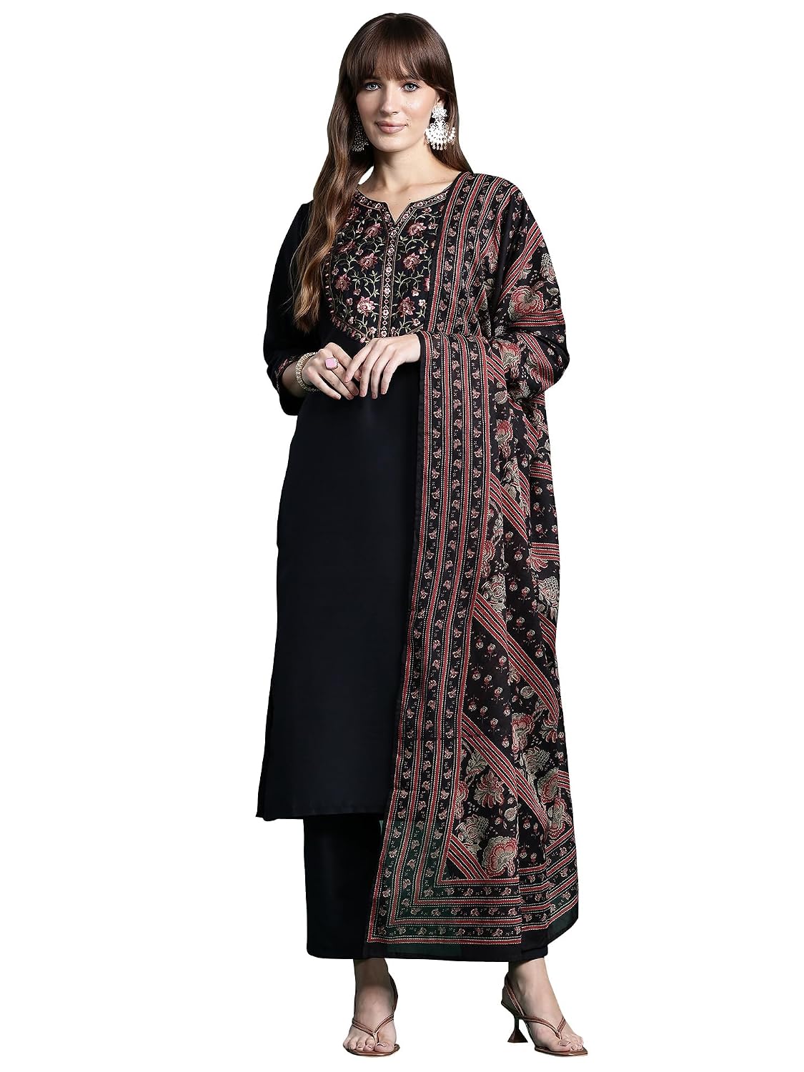 INDO ERA Womens Cotton Blend Embroidered Calf Length Straight Kurta Pant Dupatta Set (KH9BK9611) INDO ERA Womens Cotton Blend Embroidered Calf Length Straight Kurta Pant Dupatta Set (KH9BK9611)