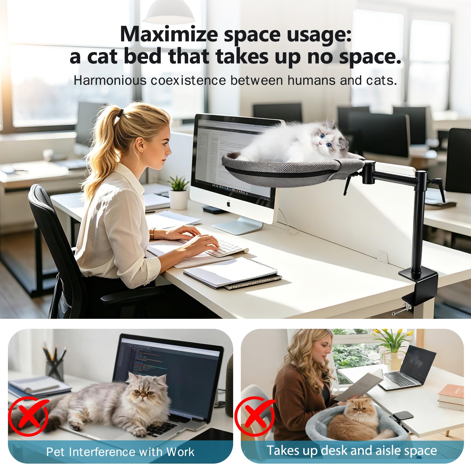 Cuccia Gatto da Scrivania Cat Desk Bed Cuccia girevole a 360° da Scrivania Regolabile in altezza con 2 Fodere Sfoderabili Fino a 20 KG per La Casa, l'ufficio