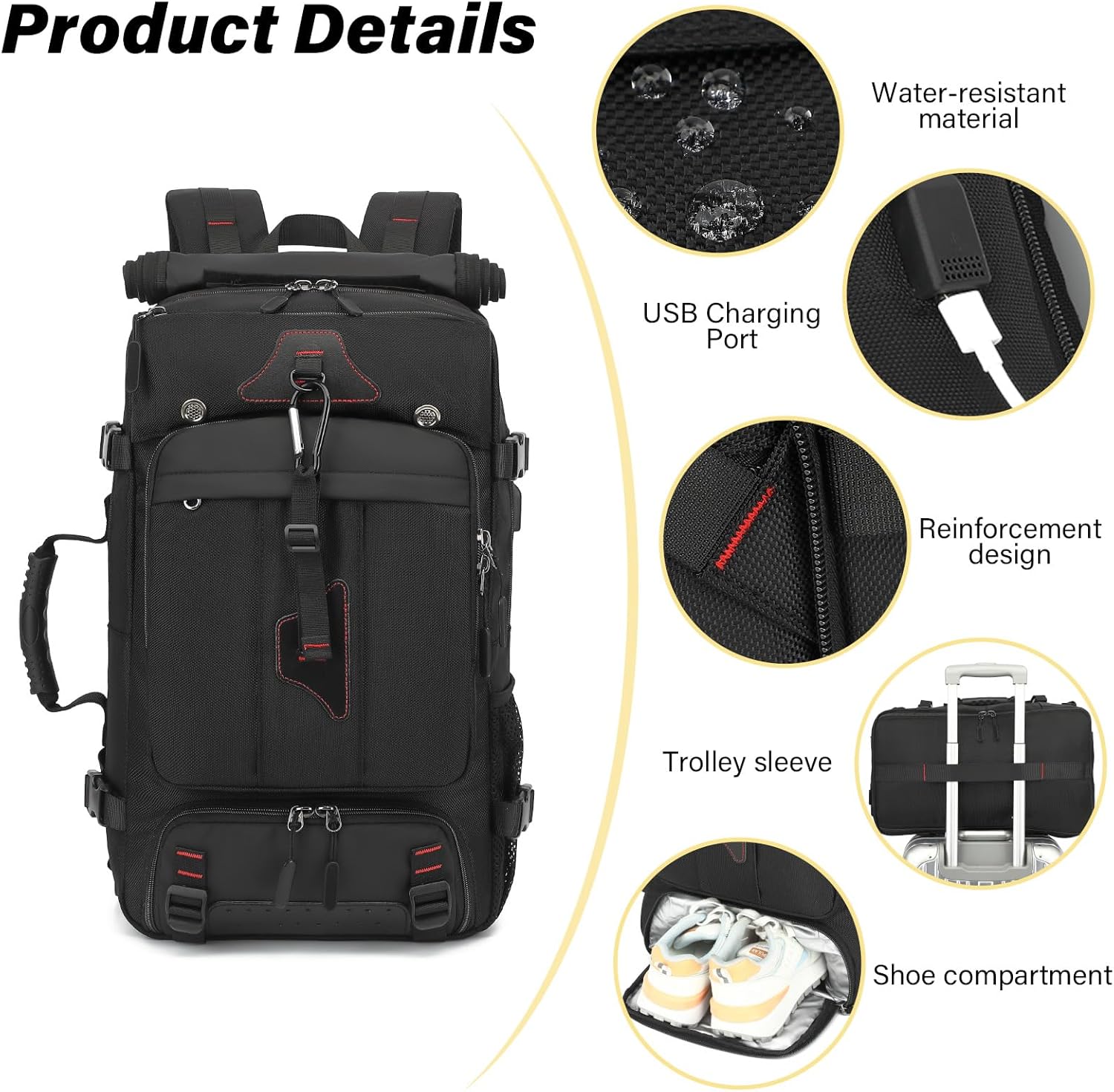 Travel Backpack for Men & Women, Convertible Duffle Bag 60L Large Carry on Backpack with Shoe Laptop Compartment, Wet Pocket