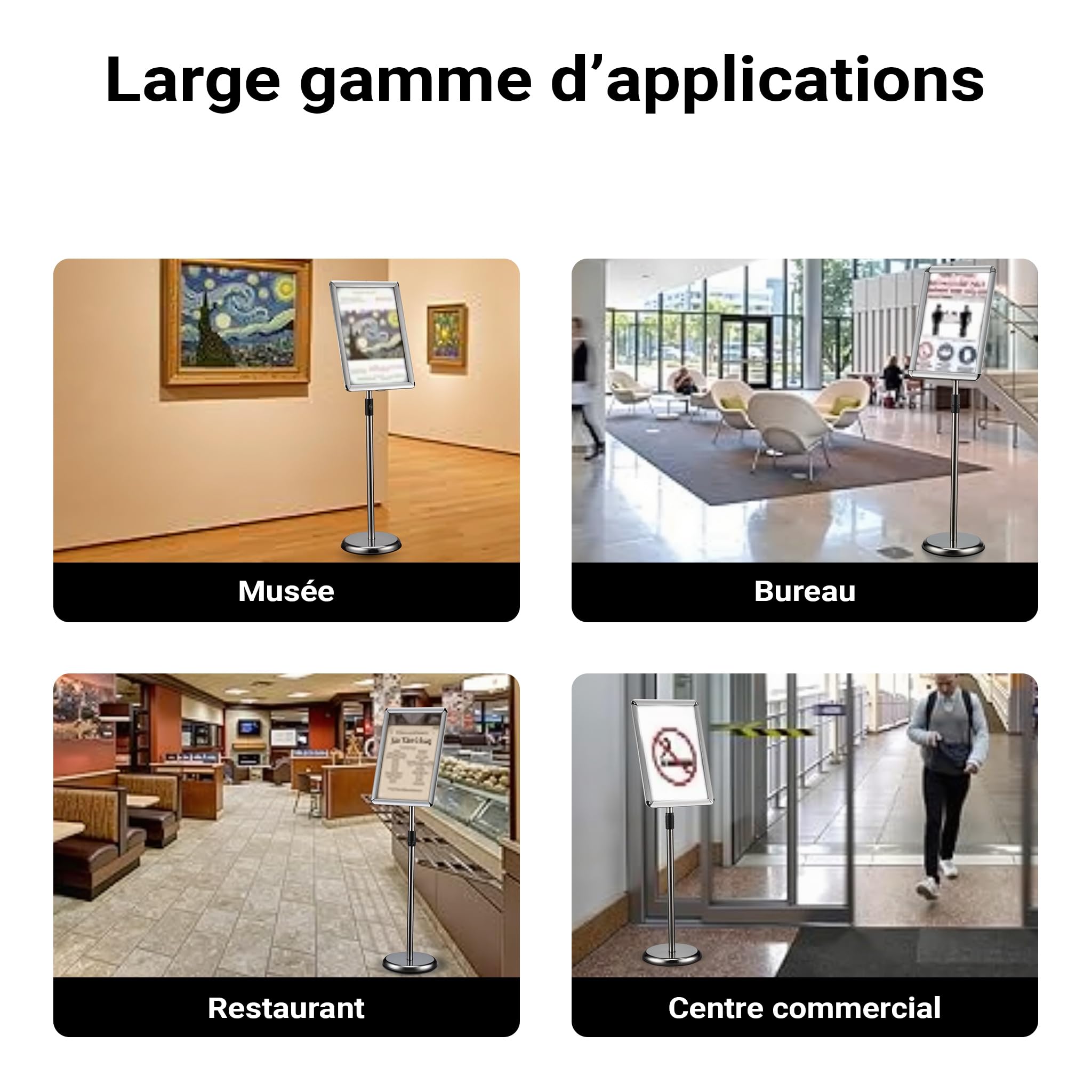 Wiltec Présentoir sur pied A3 – Hauteur réglable 88-138 cm – en Aluminium et acier inox – Support Stop client pour Documents, Brochures, Affiches