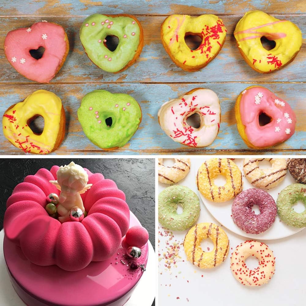 3 Pack Silicone Baking Tray Doughnut Maker Moulds, FineGood Cupcake Tray Silicone Muffin Molds Donut Pan Bagel Making Mould Tray