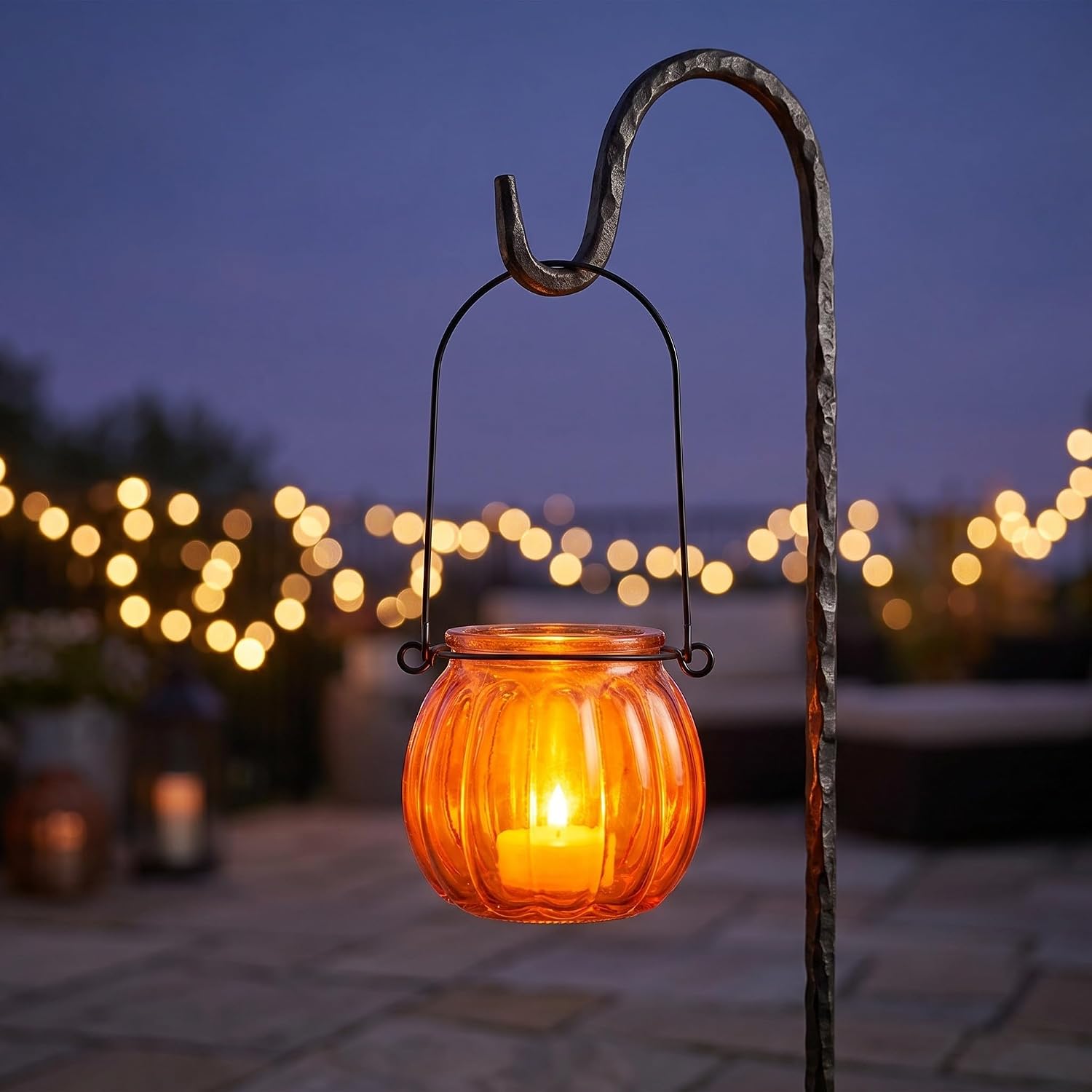 SHINEOFI 3pcs Pumpkin Glass Candle Holders - Clear Hanging Tealight Holders for Table Centerpiece Decor for Thanksgiving Wedding and Holiday Parties Orange