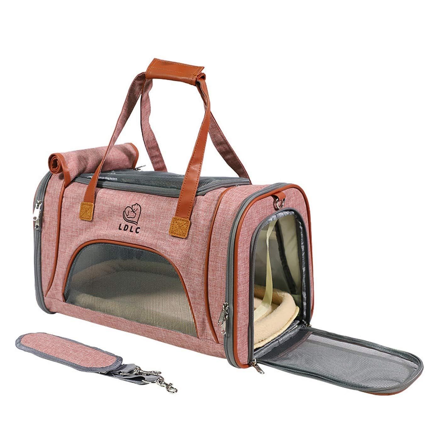 Sac de transport pour chat et petit chien rose pliable et lavable