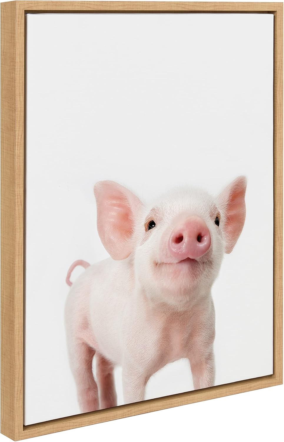 Kate and Laurel Sylvie Animal Studio Piglet Framed Canvas Wall Art by Amy Peterson Art Studio; 18x24 Natural; Whimsical Fun Animal Nursery Art for Wall