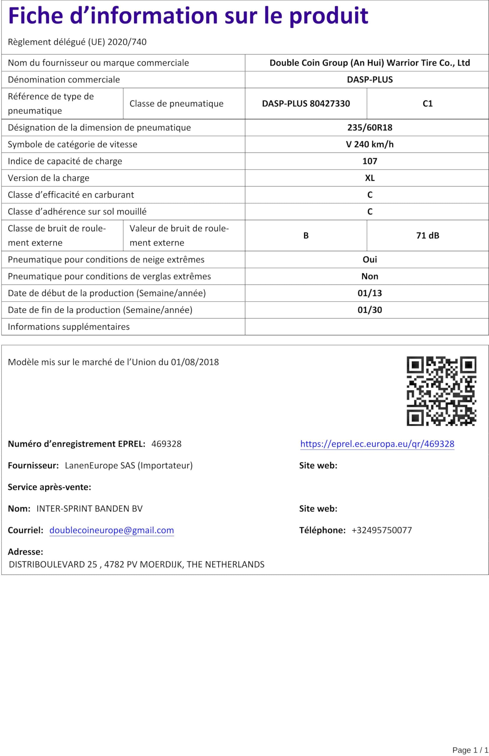 DOUBLE COIN 235/60 R18 107V 4 Stagioni XL Fuoristrada Compatibilità con VW Touareg 7LA, 7L6, 7L7, MERCEDES-BENZ GLK X204 GLC X253 GLC Coupé C253 GLE W167, AUDI Q5 8RB