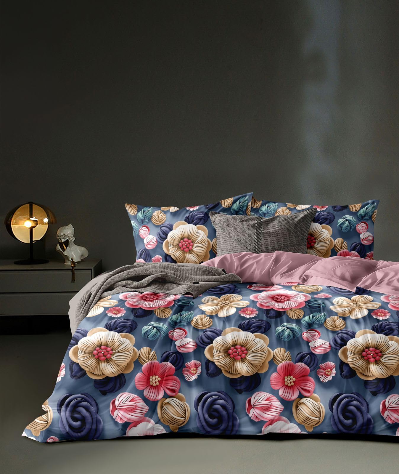 Glace Cotton Double King Size Printed Flat Double Bedsheet, 90 X 100 Inch with 2 Pillow Cover Without Joint II 300 Tc (Double King, Multicolor)