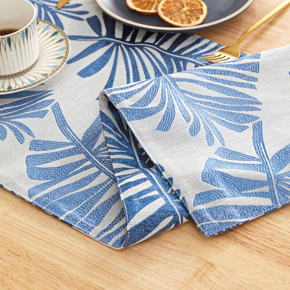 Cotton Linen Table Runner 94 Inch Long Navy Blue Palm Leaf Runners for Dining Table Everyday Use Holiday Decor (Navy Blue,12×94 Inch)