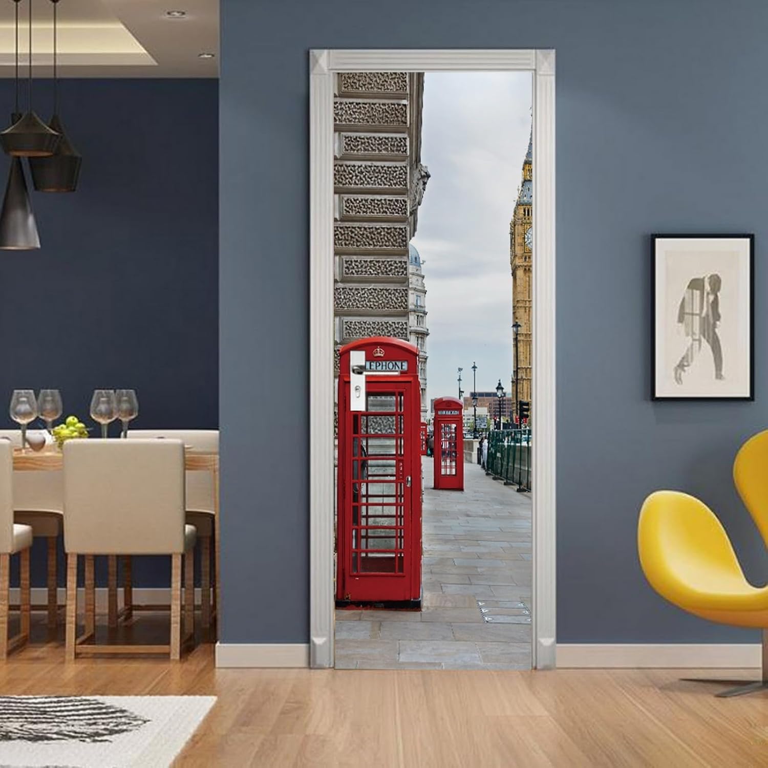 A.Monamour 3D Door Stickers for Interior Doors Red Telephone Box and Big Ben On Street in London Vinyl Waterproof Self Adhesive Door Mural Decals for Bedroom Office Bathroom 85 x 200cm