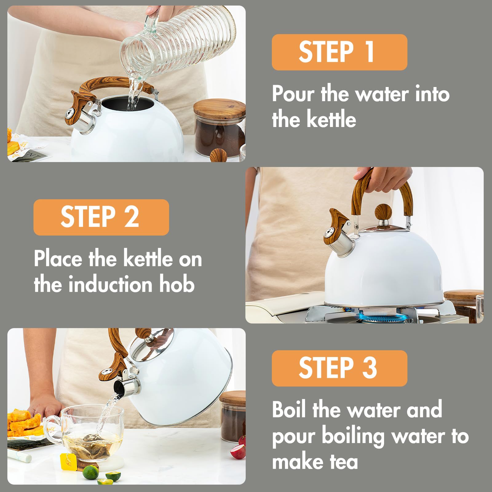 Bollitore A Fischio In Acciaio Inossidabile 2,5L | Per Induzione, Gas E Elettrico | Design Ergonomico E Sicuro - Foto 8