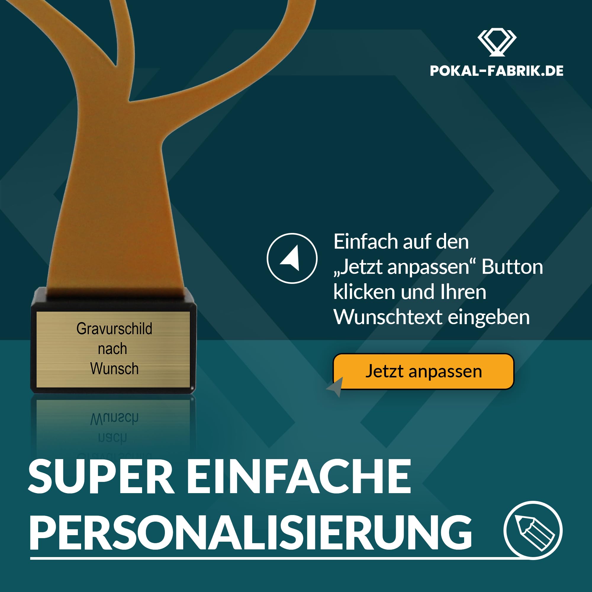 Pokal-Fabrik - Goldener Herz Pokal 21 cm aus Metall mit Gravur - Geschenk-Trophäe mit Herz-Silhouette & Steinsockel - Personalisiertes Geschenk - Muttertagsgeschenk | Hochzeitsgeschenk