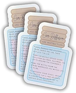 Car Oil Hanging Diffuser Instruction Care Card | 50 Pk 2x3” inches Wooden Bottle Die Cut Shape of Reed Diffuser Oil Bullet Warning Labels Scent for Clients Care Business Cards DIY