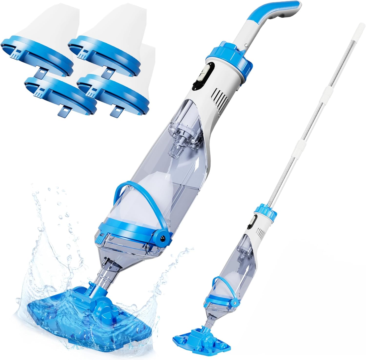 LANCHEZ Cordless Pool Vacuum with Telescopic Pole, Wide Vacuum Head, Handheld Rechargeable Pool Cleaner, 1H Run Time, 18 GPM for Sand, Silt & Leaves in Inground & Above Ground Pools, Hot Tub and Spa L2.5 Blue