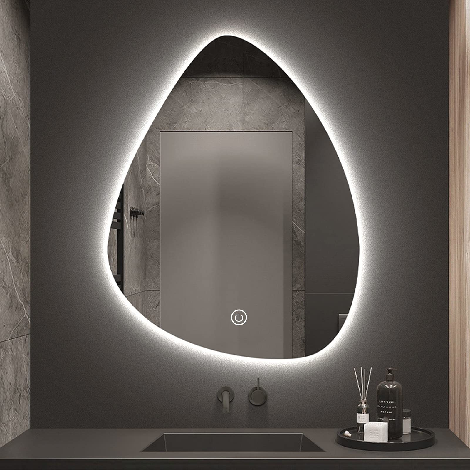 美品】LED壁掛け鏡 70×90cm