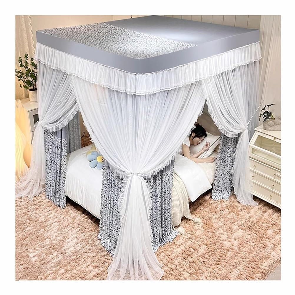 SWENEEN Bed Canopy Mosquito Net For Single Double Bed, Decorative Curtains With Metal Bracket, Year-Round Use,Grey