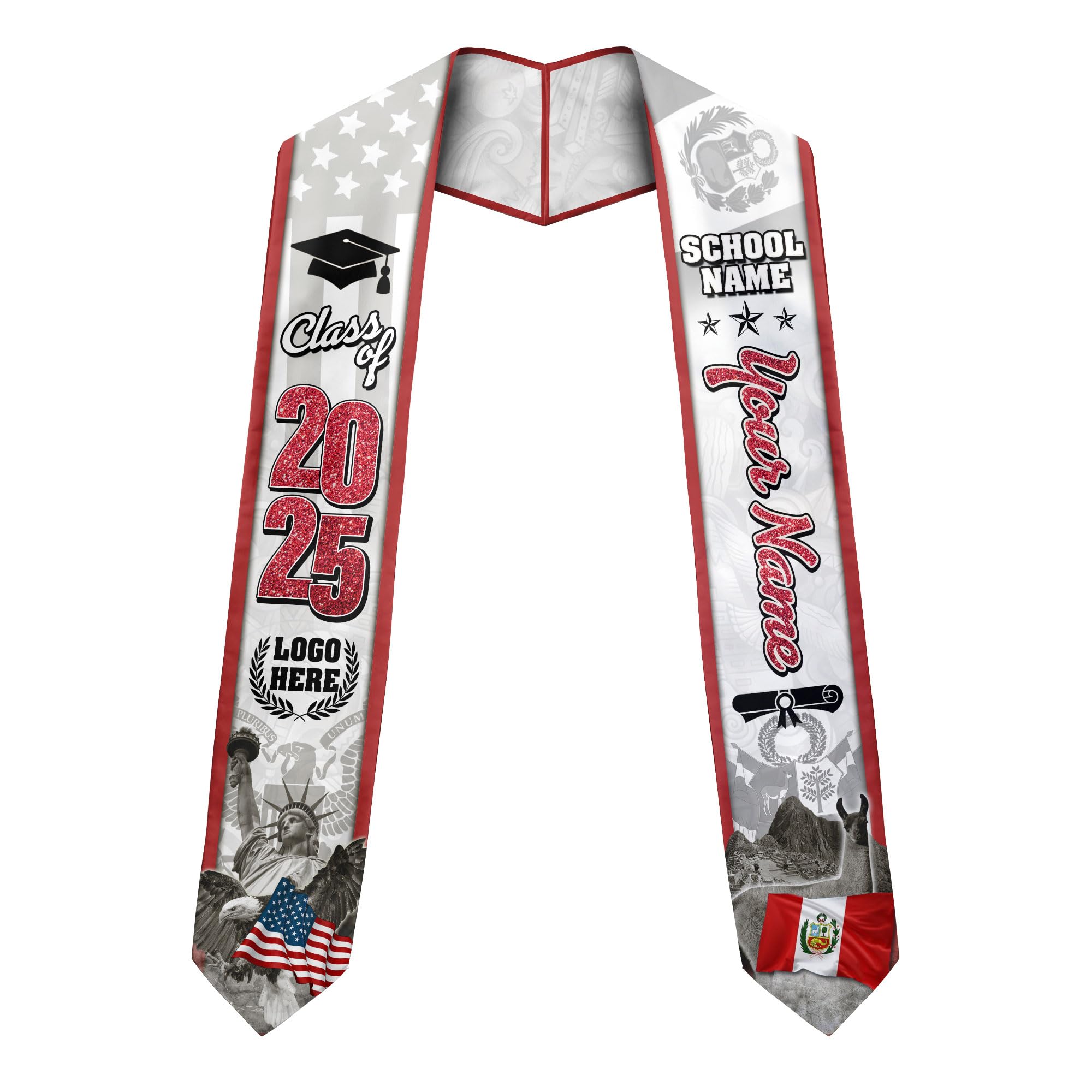 MonkeyVan Personalized Peruvian Graduation Stole, Peruvian Stoles Class Of 2025, Peruvians Graduation Sash, Custom Peru Stole M84