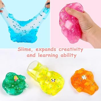 9 Pack Jelly Cube Clear Fluffy Slime Making Kit Party Favor, Crunchy Crystal Slime Charms for Girls and Boys, DIY Birthday Boba Slime for Kids, Bag Fillers Soft Non-Sticky Stress Relief Toys