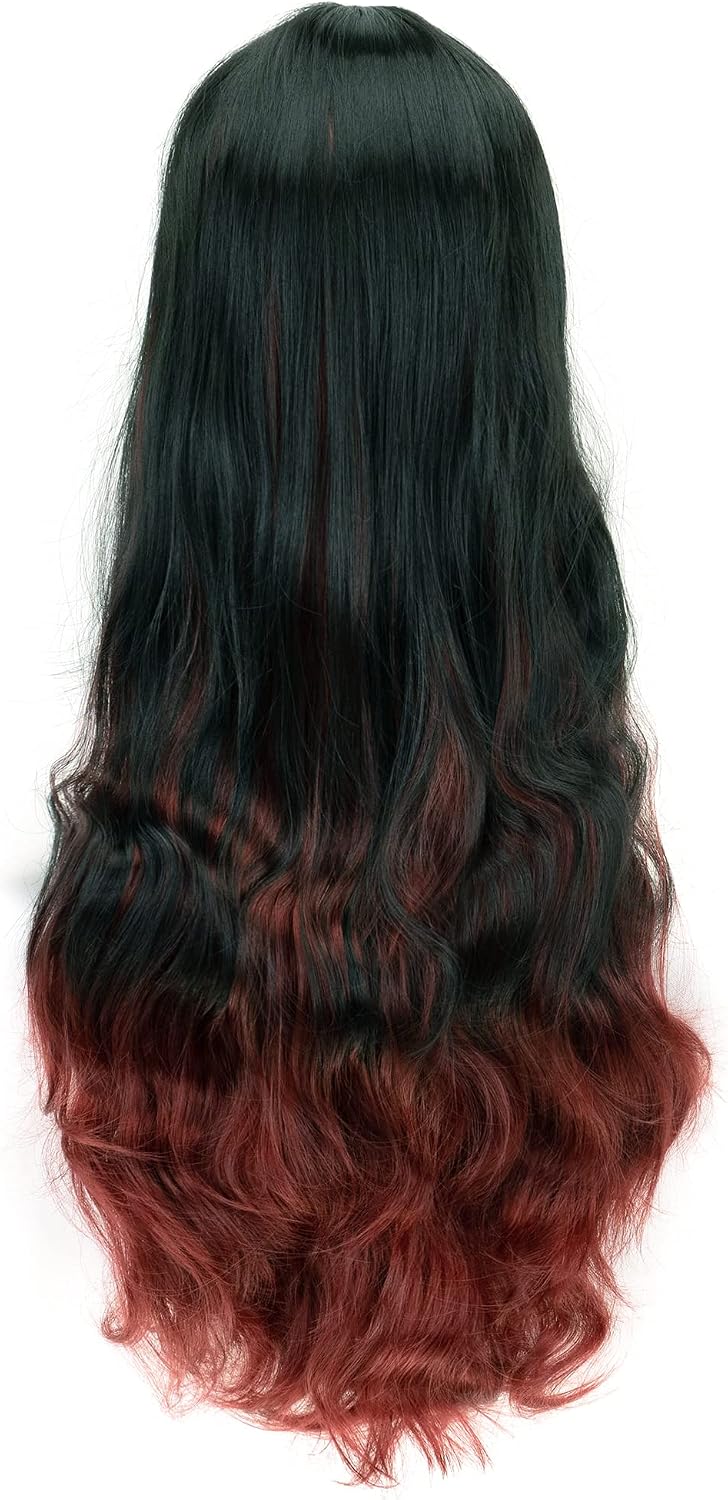 IMISSU 26'' Long Natural Hair Cosplay Wig with Bangs Colorful Halloween Costume Party Wigs for Women (Black Red) - Image 4