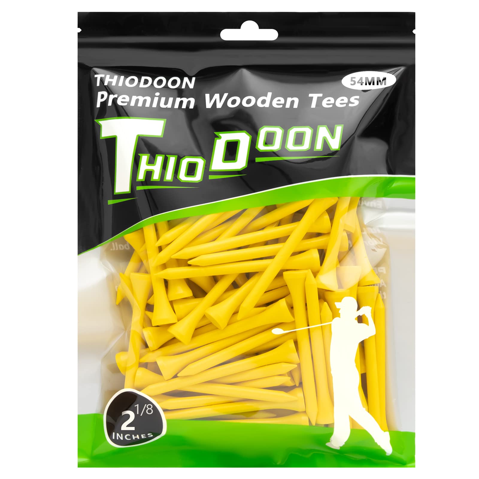 Tees de Golf Thiodoon de 2 1/8 Pulgadas, Menos fricción, de Madera, para Entrenamiento de Golfista, Profesionales, de Madera Natural, 100 Unidades, Amarillo