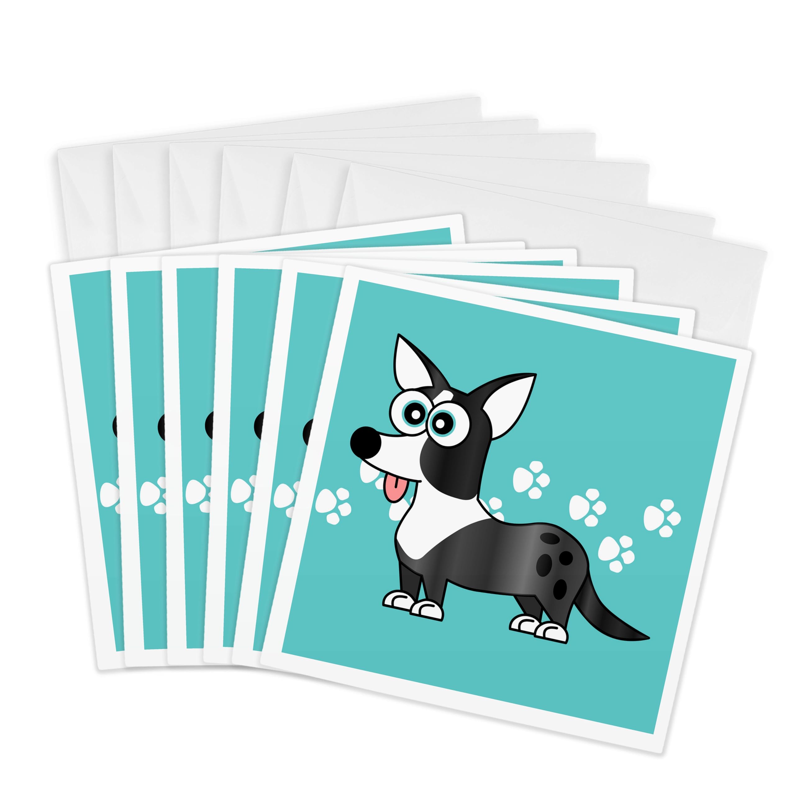 3Drose Blue Merle Cardigan Corgi with Paw Prints - Greeting Cards, 6 by 6-inches, Set of 6 (gc_6159_1)
