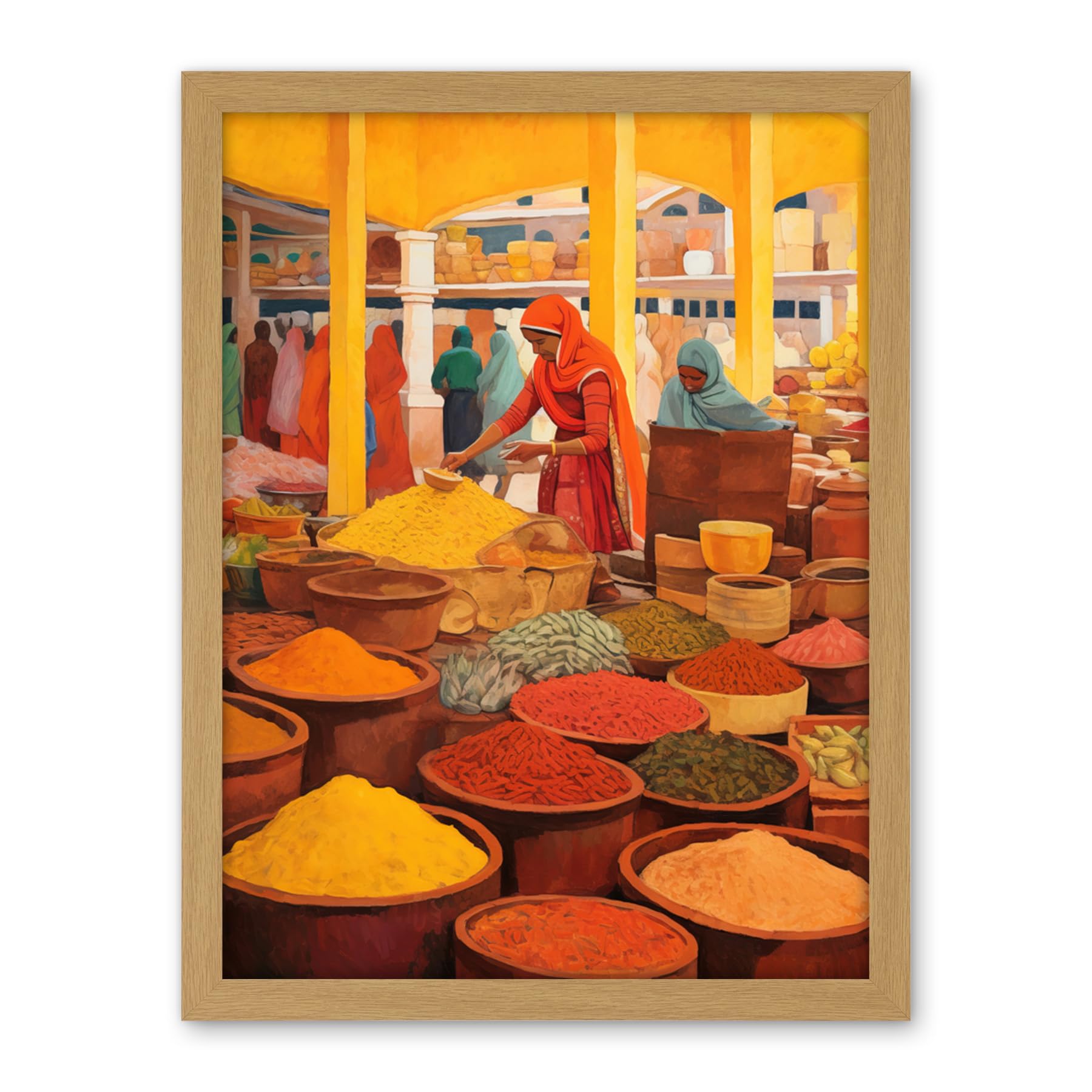Artery8 The Spice Market Asian Herbs and Spices Colourful Kitchen Artwork Framed Wall Art Print 18X24 Inch