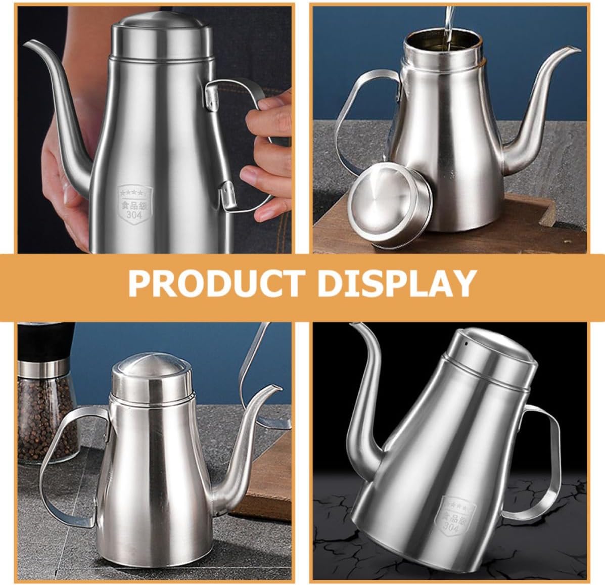 Operitacx Stainless Steel Olive Oil Dispenser Bottle, 32oz with Lid