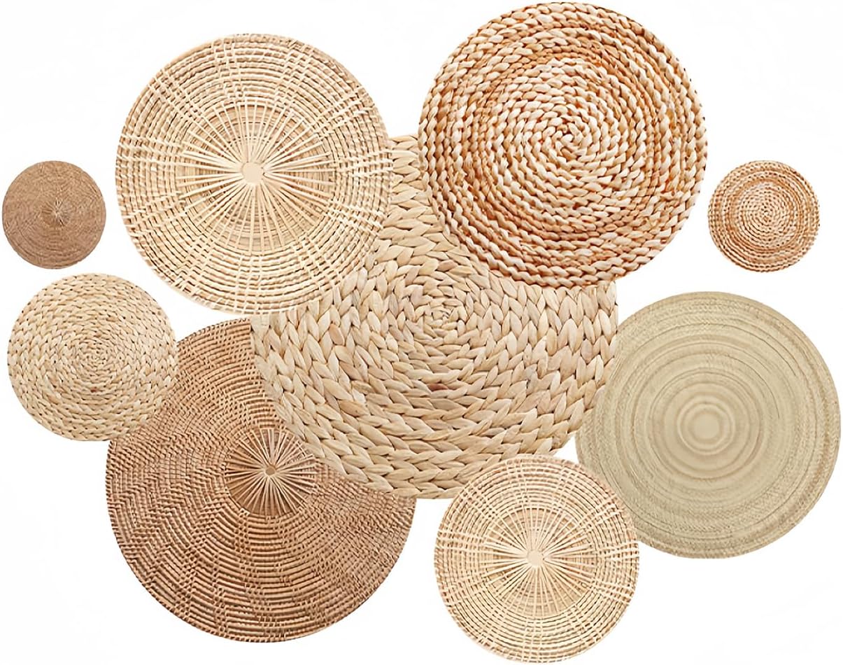 CYPOIN Boho Wall Decor,9 Pcs Boho Basket Wall Decals Round