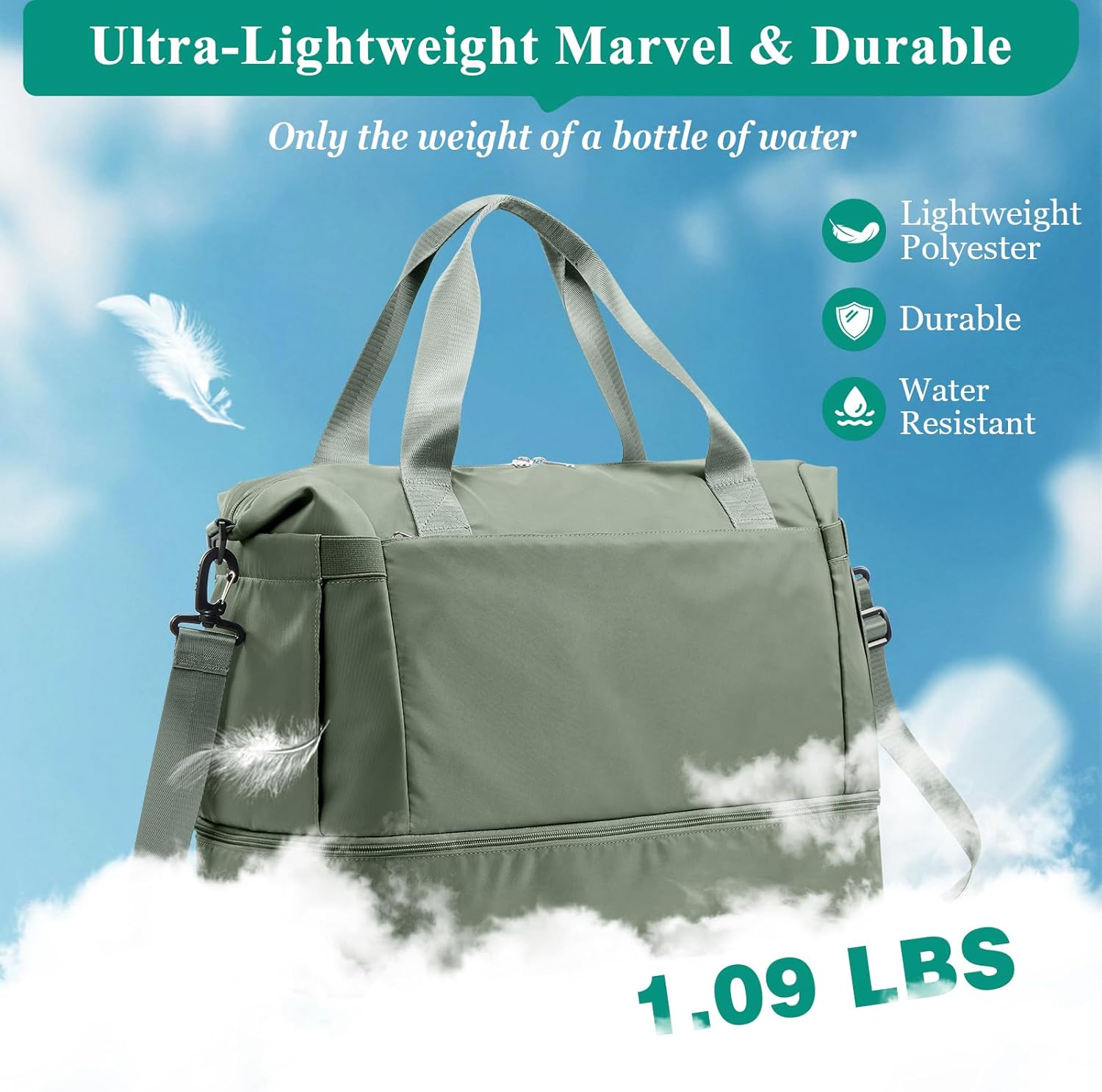 Travel Duffel Bag with Shoes Compartment, Overnight Weekender Bags for Women, Carry on Personal Item Bag with Wet Pocket for Travel, Gym, Weekend,Green - Image 5