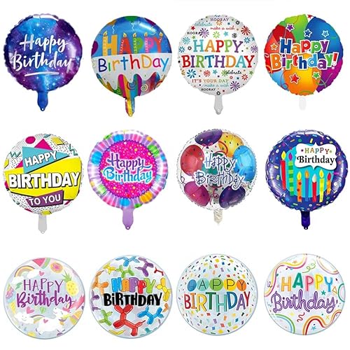Image of GELOUBO 18inch 48 pcs Happy Birthday mylar Foil Balloons 18" Round Balloon for Birthday Party decor Baby Shower Decorations Supplies