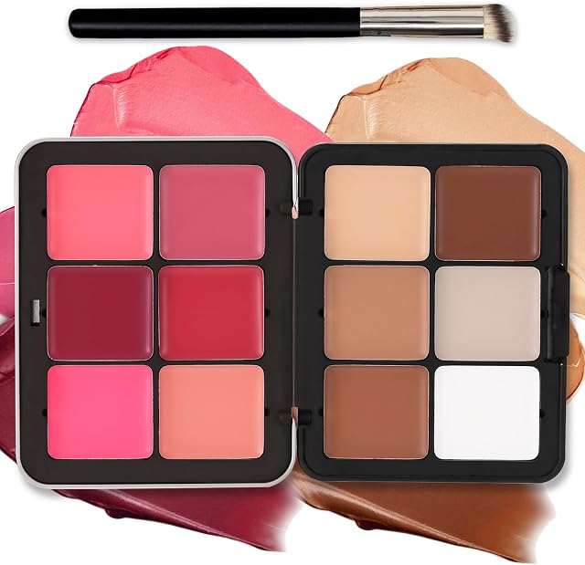12 Colors Cream Blush Palette Cream Concealer Foundation Palette | Contour Palette, Natural Matte Finish, Creamy Texture, Waterproof, Blendable, Face Makeup Palette for Women