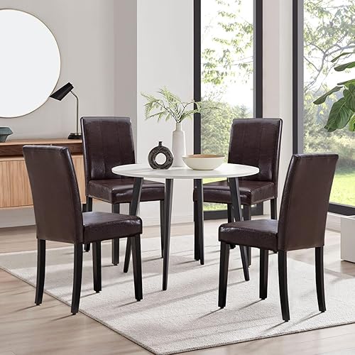 Miniatura 10 de Juego de 2 sillas de comedor tapizadas de piel sintética, para sala de estar y comedor, sillas Parsons laterales sin brazos de cocina moderna con