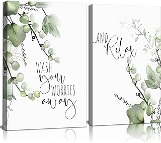 2 Pcs Botanical Canvas Wall Art Green Eucalyptus Leaves Picture Wall Dec...