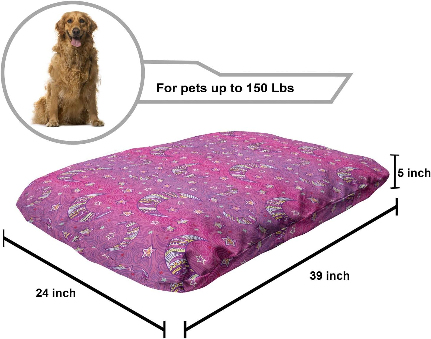 review Lunarable Bohemian Stars Pet Bed, Vibrant Tones Crescent Moon Intricate Motifs, Chew Resistant Pad for Dogs and Cats Cushion with Removable Cover, 24