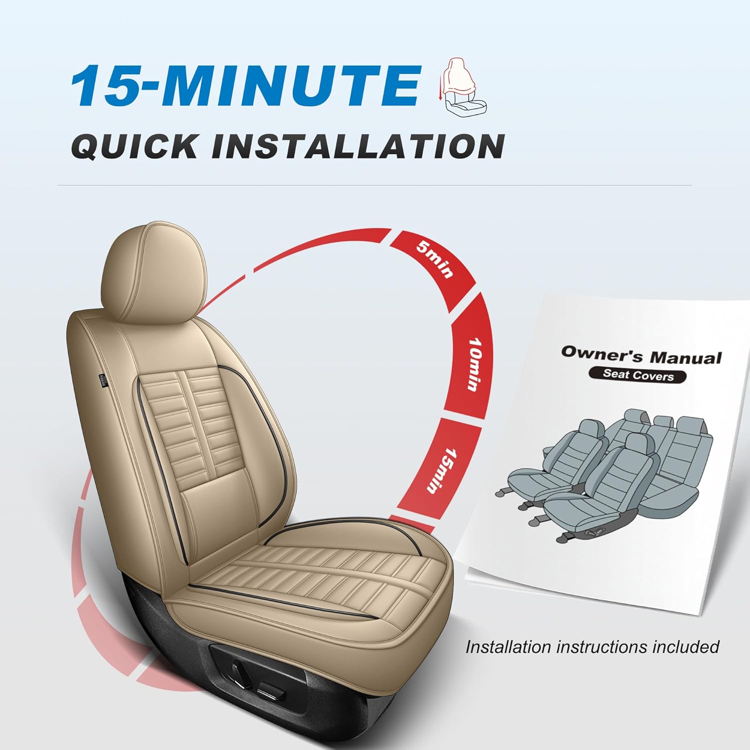 Car Seat Covers Fit for Toyota Camry 2012-2024 2025 Front Set Leather Seat Covers Set with Lumbar Support Premium Automotive Cushion Protector(2 Seat, Beige)